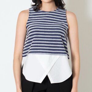 Derek Lam Sleeveless Top Layered Striped Blue White Size Large